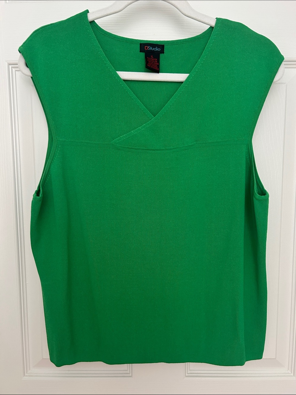 Draped V-Neck Tank Top in Green by D Studio